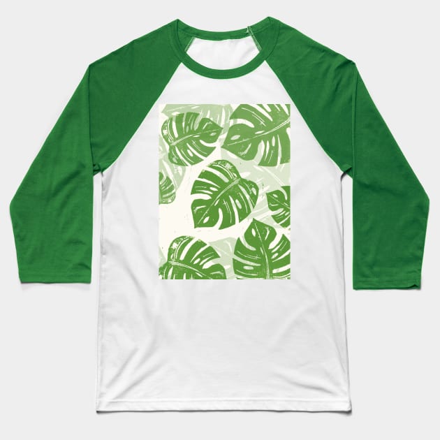 Linocut Monstera Baseball T-Shirt by BiancaGreen